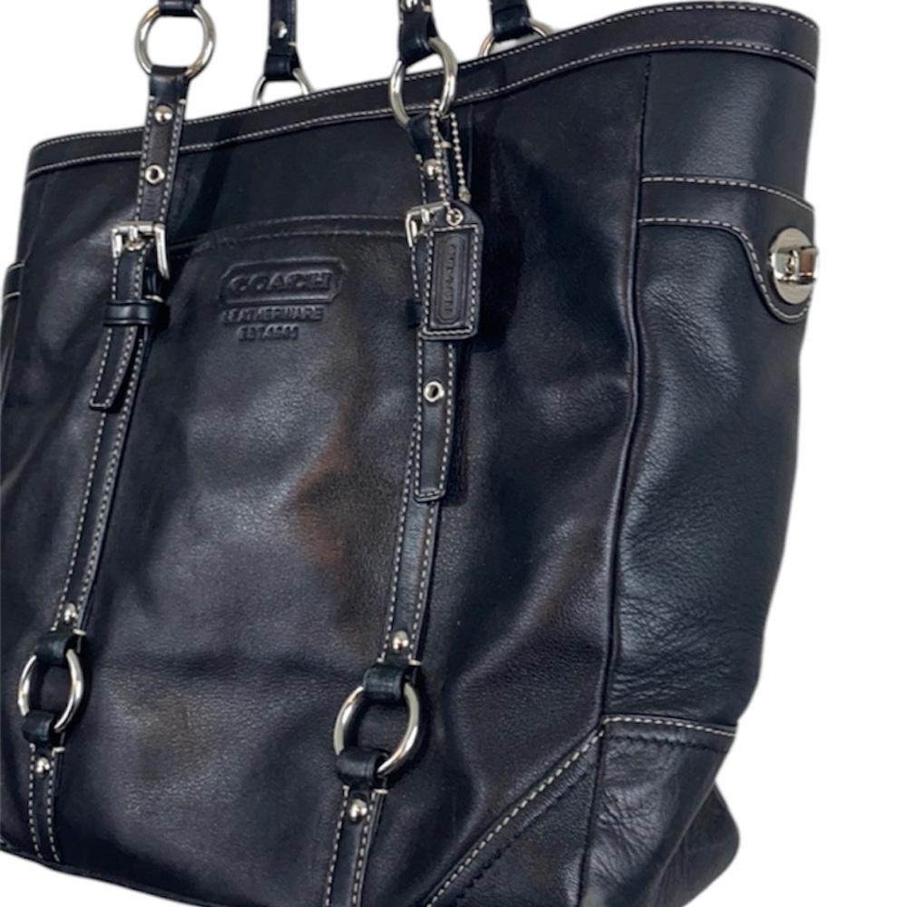 Authentic Coach black leather tote, 15”x11”x4”
